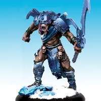 Huge humanoid warrior in 1/50 scale - Death's Device of Ice #2 for the Ice Caste faction of the Dragyri for the Dark Age wargame from CoolMiniOrNot, 2017 - Miniature figure review