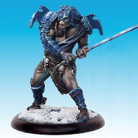 Huge humanoid warrior in 1/50 scale - Death's Device of Ice #3 for the Ice Caste faction of the Dragyri for the Dark Age wargame from CoolMiniOrNot, 2017 - Miniature figure review