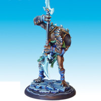 Huge humanoid warrior in 1/50 scale - Soul Searcher #1 for the Ice Caste faction of the Dragyri for the Dark Age wargame from CoolMiniOrNot, 2017 - Miniature figure review