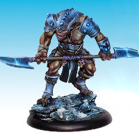 Huge humanoid warrior in 1/50 scale - Soul Searcher #3 for the Ice Caste faction of the Dragyri for the Dark Age wargame from CoolMiniOrNot, 2017 - Miniature figure review