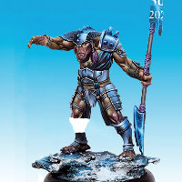 Huge humanoid warrior in 1/50 scale - Soul Searcher #4 for the Ice Caste faction of the Dragyri for the Dark Age wargame from CoolMiniOrNot, 2017 - Miniature figure review