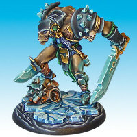 Huge humanoid warrior in 1/50 scale - Spirit Lord of Ice #1 for the Ice Caste faction of the Dragyri for the Dark Age wargame from CoolMiniOrNot, 2017 - Miniature figure review