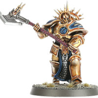 Large armoured warrior with greataxe in 1/56 scale - Decimator with Thunderaxe for the Stormcast Eternals of Warhammer: Age of Sigmar from Games Workshop, 2015 - Miniature figure review