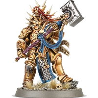 Large armoured warrior with war mallet in 1/56 scale - Retributor-Prime with Lightning Hammer #2 for the Stormcast Eternals of Warhammer: Age of Sigmar from Games Workshop, 2016 - Miniature figure review