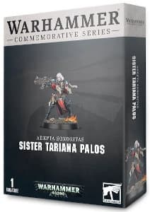 Futuristic female warrior in 1/56 scale - Sister Tariana Palos for Warhammer 40,000 Ed8 from Games Workshop, 2020 - Miniature figure review