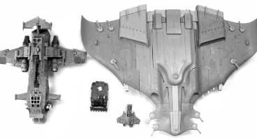 Size comparison: Thunderhawk Gunship #2, Rhino, Tau Piranha, and Tau Manta from Games Workshop (Forge World).