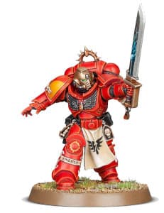Futuristic warrior in full armour in 1/64 scale - Primaris Space Marine Lieutenant Tolmeron build #2.1 in Mk10 Tacticus armour, with power sword of the Blood Angels for Warhammer 40,000 Ed8 from Games Workshop, 2017 - Miniature figure review