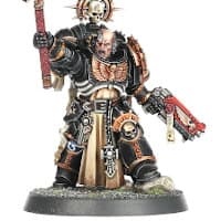 Futuristic warrior in full armour in 1/64 scale - Primaris Space Marine Chaplain #2 in Mk10 Tacticus armour, with crozius arcanum from Indomitus set for Warhammer 40,000 Ed9 from Games Workshop, 2020 - Miniature figure review