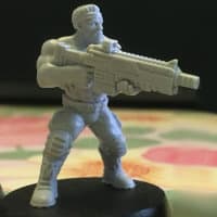 Modern soldier with automatic rifle, resembling Arnold Schwarzenegger, as Alan "Dutch" Shaefer - Bill for the Jungle Fighters from Hardcore Miniatures, 2020 - Miniature figure review