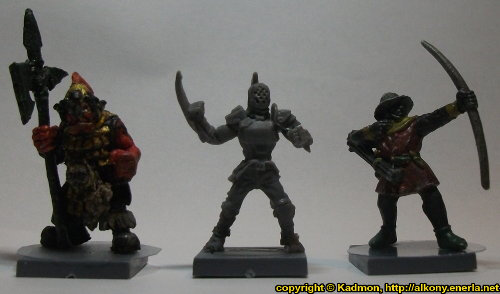 Size comparison of Long Rock Lifers Jack #1 with 1:56 (28mm / 32mm) miniatures: From left to right: Orc with Spear #2 from Renegade Miniatures, Long Rock Lifers Jack #1 from Mantic Games, Bretonnian Bowman #1 from Games Workshop.
