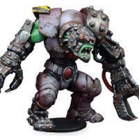 Futuristic humanoid warrior in 1/56 scale - New Eden Revenants Orc Guard for DreadBall from Mantic Games, 2018
