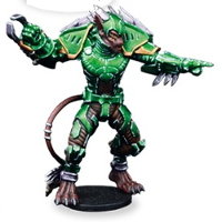 Futuristic humanoid warrior in 1/56 scale - Ninth Moon Tree Sharks Striker #1 for DreadBall from Mantic Games, 2018