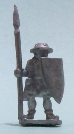 Human warrior with spear and shield (Spearman with shield for Levy Men) from Menhir Games - Miniature figure