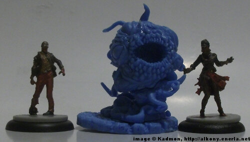 Cthulhu Wars Flying Polyp from Petersen Games - 1:50 (35/38mm) comparison with 35mm high Zombicide Male Walker #2 and Female Walker #2.