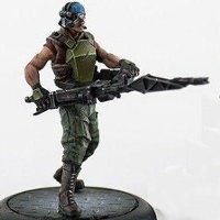 Futuristic soldier in modern armour with machine gun (USCM Marine #3 for Alien vs Predator: The Hunt Begins) from Prodos Games - Miniature figure