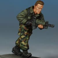 Modern soldier with automatic rifle, resembling Arnold Schwarzenegger, as Alan "Dutch" Shaefer - Spec Ops #6 from Studio Miniatures, 2018