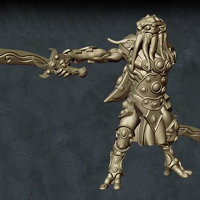 Humanoid with tentacled face with sword in both hands in 1/56 scale (C’thunian Warrior #2 for Relics) from Tor Gaming - Miniature figure review