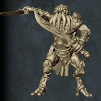 Humanoid with tentacled face with sword in both hands in 1/56 scale (C’thunian Warrior #3 for Relics) from Tor Gaming - Miniature figure review