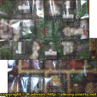 Graveyard or mansion game mat in 1/56 scale - HorrorClix Base Starter Game Set map for HorrorClix from WizKids, 2006 - Miniature scenery review