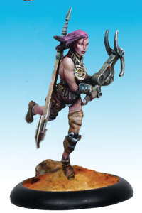 Human female warrior with sword and gun in 1/50 scale - Wasteland Warrior #6 for the Outcasts for the Dark Age wargame from CoolMiniOrNot - Miniature figure review