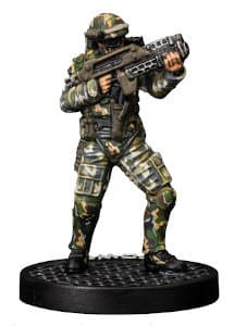 Futuristic soldier in modern armour with assault rifle - Crowe for Aliens board game from Gale Force Nine, 2020 - Miniature figure review