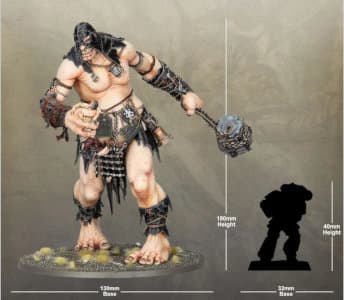 Size comparison of the size of the Gatebreaker Mega-Gargant miniatures for the Warhammer: Age of Sigmar range (Warhammer range) from Games Workshop company with a Primaris Space Marine.