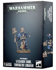 Futuristic warrior in full armour in 1/64 scale - Lexicanum Varus, Terminator Librarian for Warhammer 40,000 Ed8 from Games Workshop, 2020 - Miniature figure review