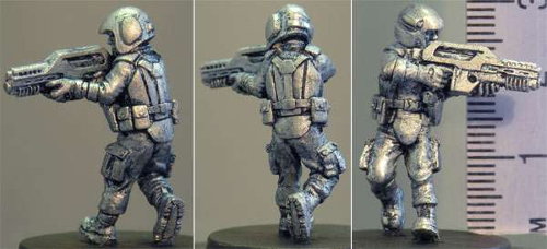 Futuristic soldier in modern armour with assault rifle (KJ) from Hasslefree Miniatures - Miniature figure review