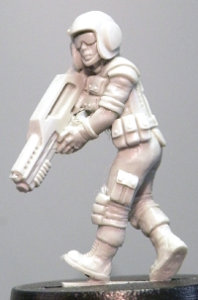 Futuristic soldier in modern armour with assault rifle (Kendra (c)) from Hasslefree Miniatures