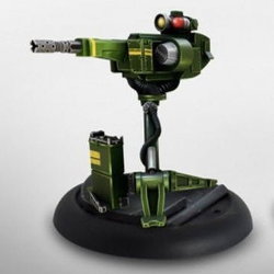Gun on tripod in 1/56 scale - USCM Sentry Gun for Alien vs Predator from Prodos Games, 2015 - Miniature equipment review