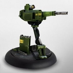 Gun on tripod in 1/56 scale - USCM Sentry Gun for Alien vs Predator from Prodos Games, 2015 - Miniature equipment review