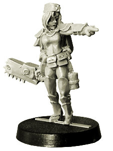 Human female warrior in 1/56 scale - Nurse with Saw from Spellcrow, 2016