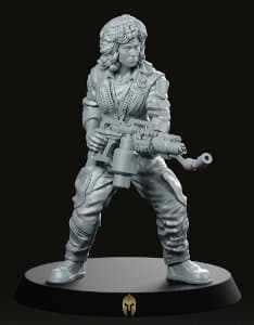Futuristic female with flamethrower - Lannie Misalouche (Ellen Ripley) for Aliens vs Humans range by Papsikels Miniatures from We Print Miniatures, 2021 - Miniature figure review
